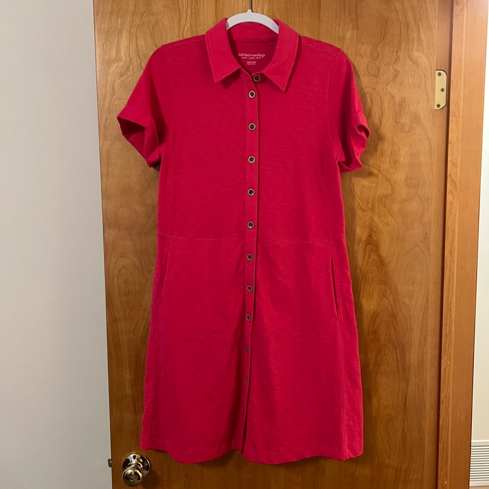 Soft Surroundings Women's Button Down Shirt Dress Short Sleeve Size Petite Small